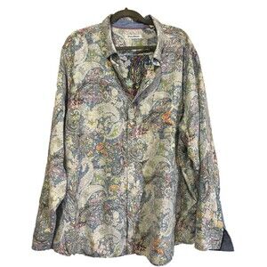 TOMMY BAHAMA Men's Paisley Promenade Blue Shirt XXXL Island Zone Linen Blend